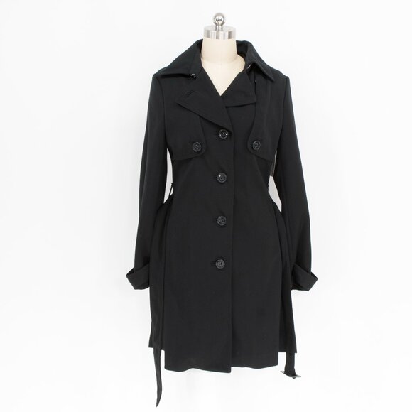 H&M Black Pleated-Back Belted Trench Coat, Size 4, NWT - Picture 1 of 6